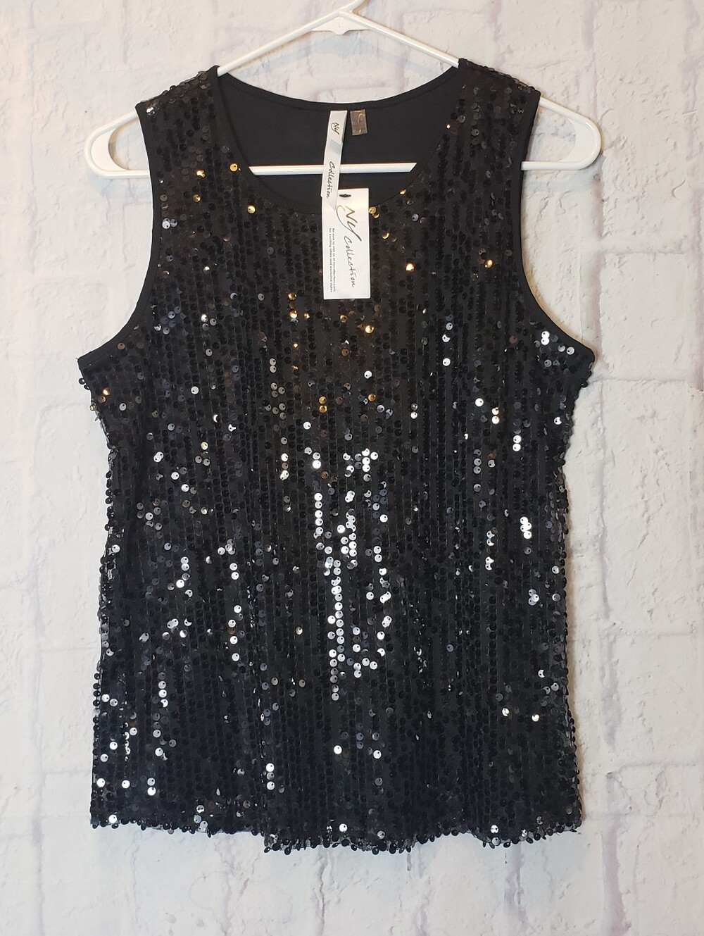 NWT NY COLLECTION Black Sequin Tank Top Petite Medium